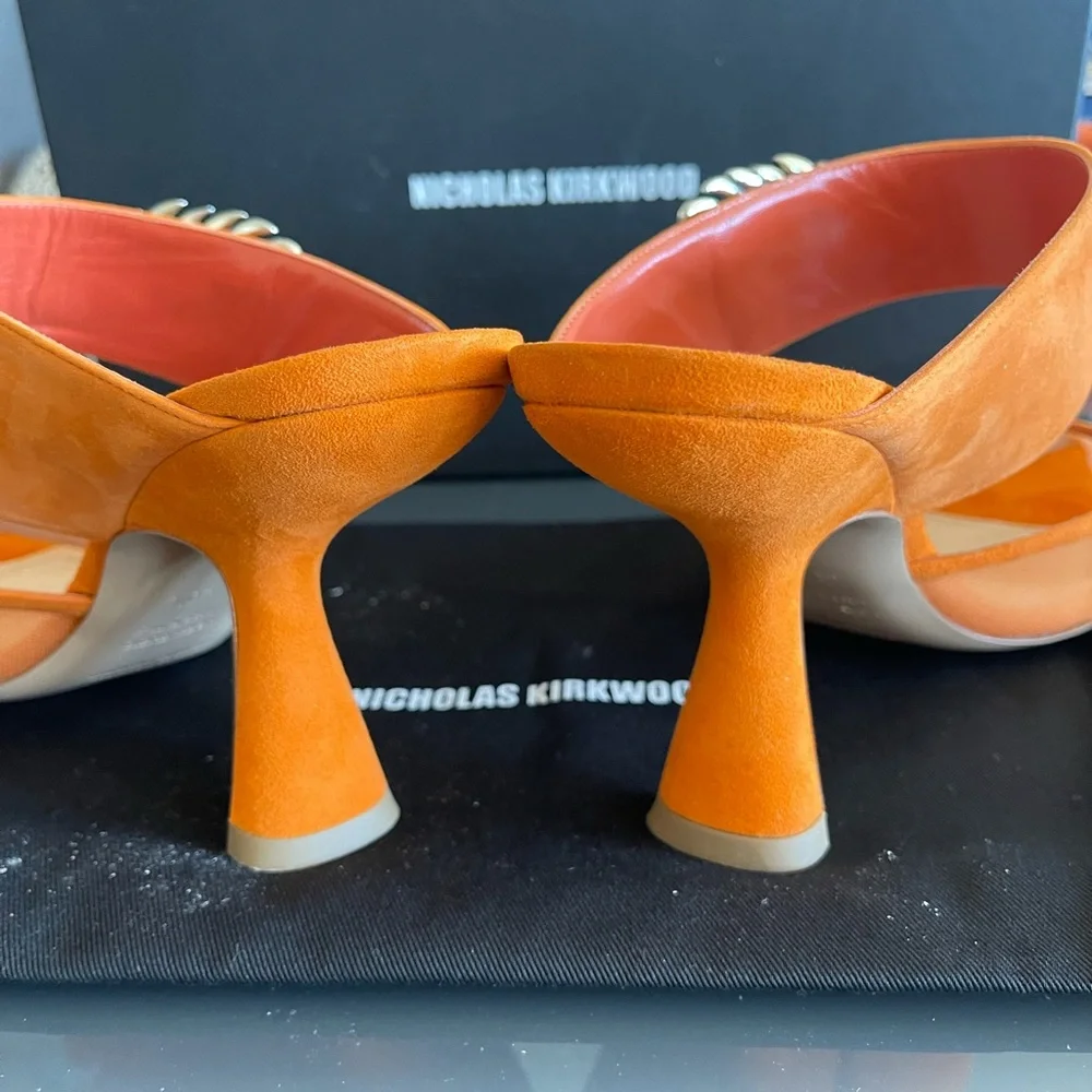 NICHOLAS KIRKWOOD shiny ORANGE high HEELS Mules - Picture 4 of 9